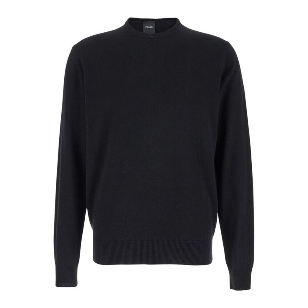 Plain Men Black Crewneck Sweater In Merino Wool And Silk Blend Man